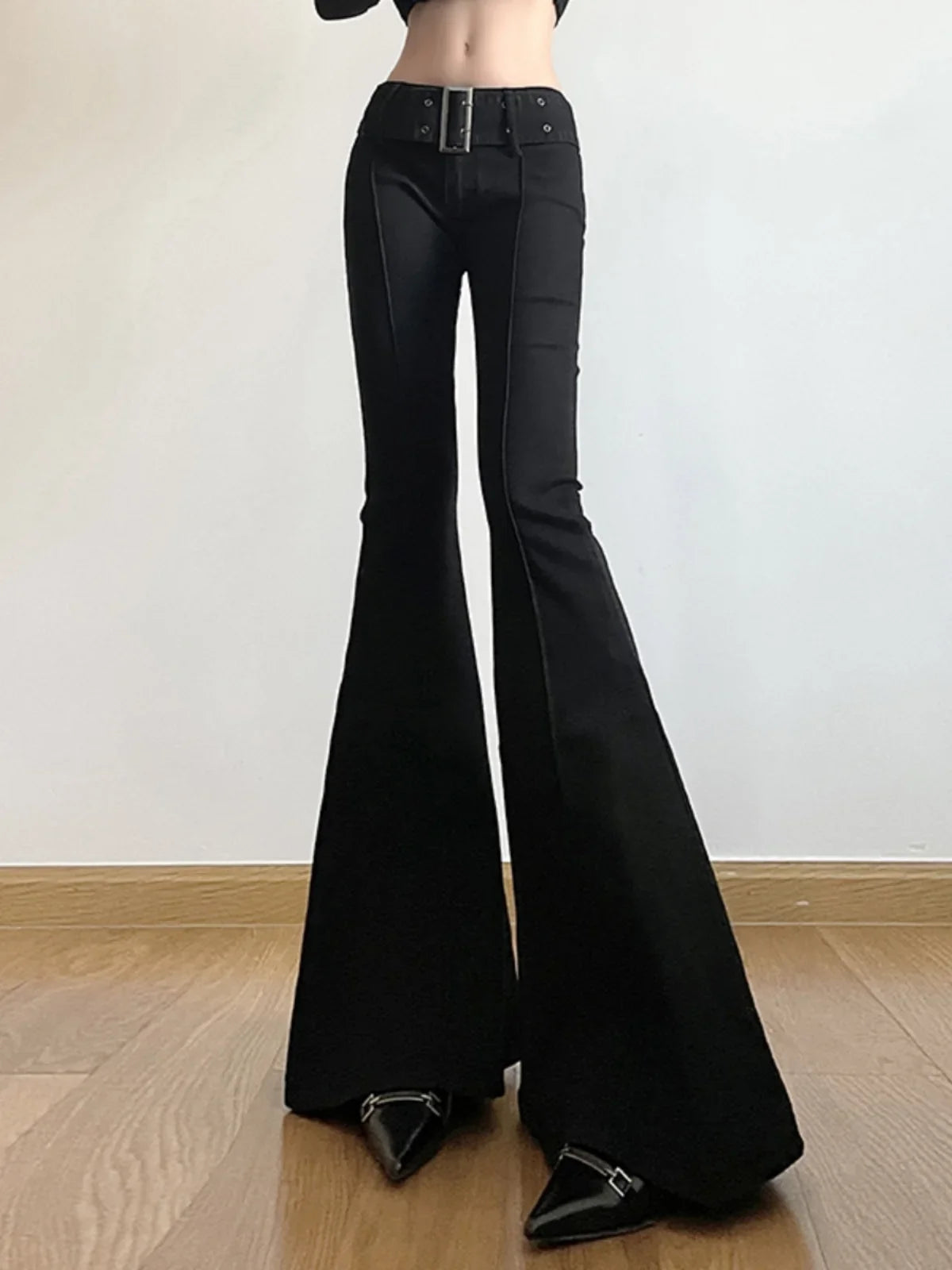 Women's Black Flare Pants Y2k Retro Emo 2000s Streetwear Fashion Trousers Harajuku Wide Yoga Pants 90s Aesthetic Clothes