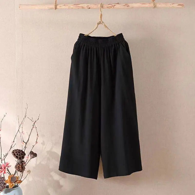 Casual Pants Women Clothing Cotton Linen Sweatpants Women Clothes Joggers Wide Leg Pants Vintage Fashion Capri Summer