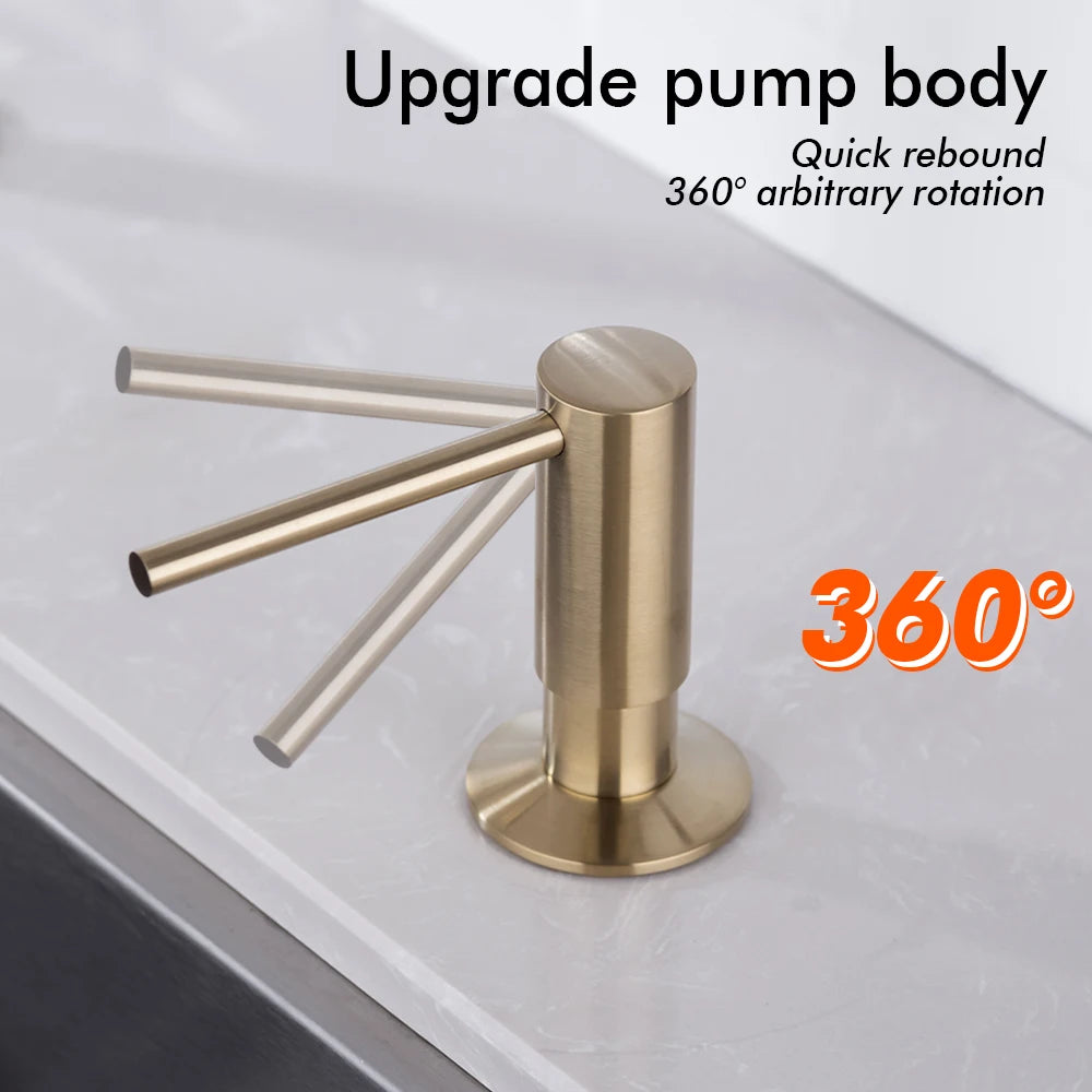Kitchen Sink Soap Dispenser Extension Tube Kit  Stainless Steel Press Head Soap Liquid Deck Mounted Rubber Hose Connect Bottle