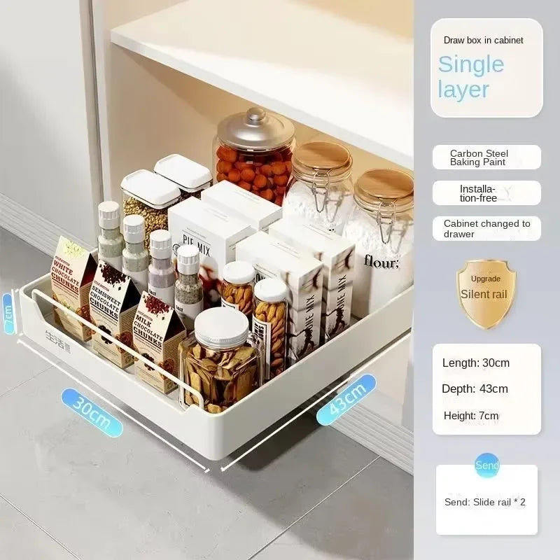 Cabinet pull-out basket pull-out kitchen storage rack under sink deep cabinet dish drawer storage box tray spice box storage rac