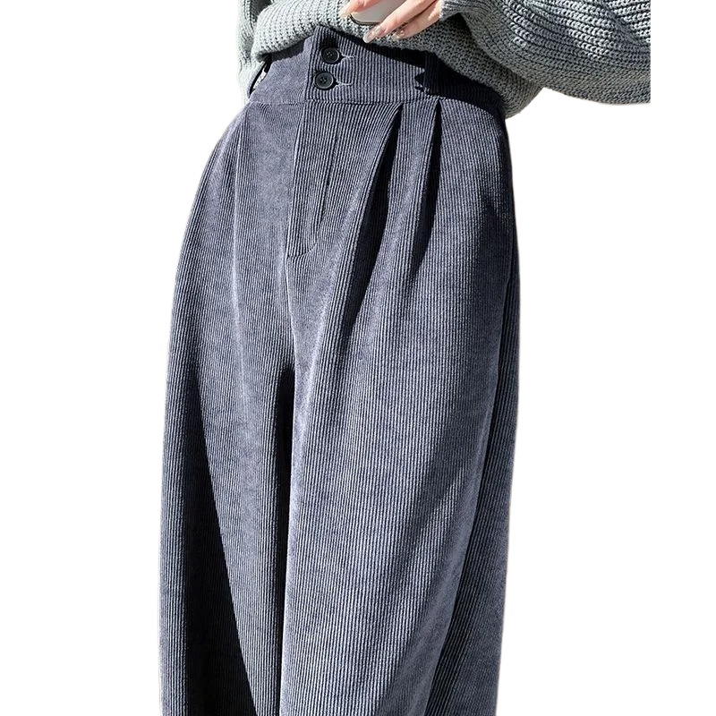 Ins Trendy Women Korean High Street Wide Leg Trouser Autumn/winter Thick Warm Women's Pant Fashion Corduroy Loose Button Trouser