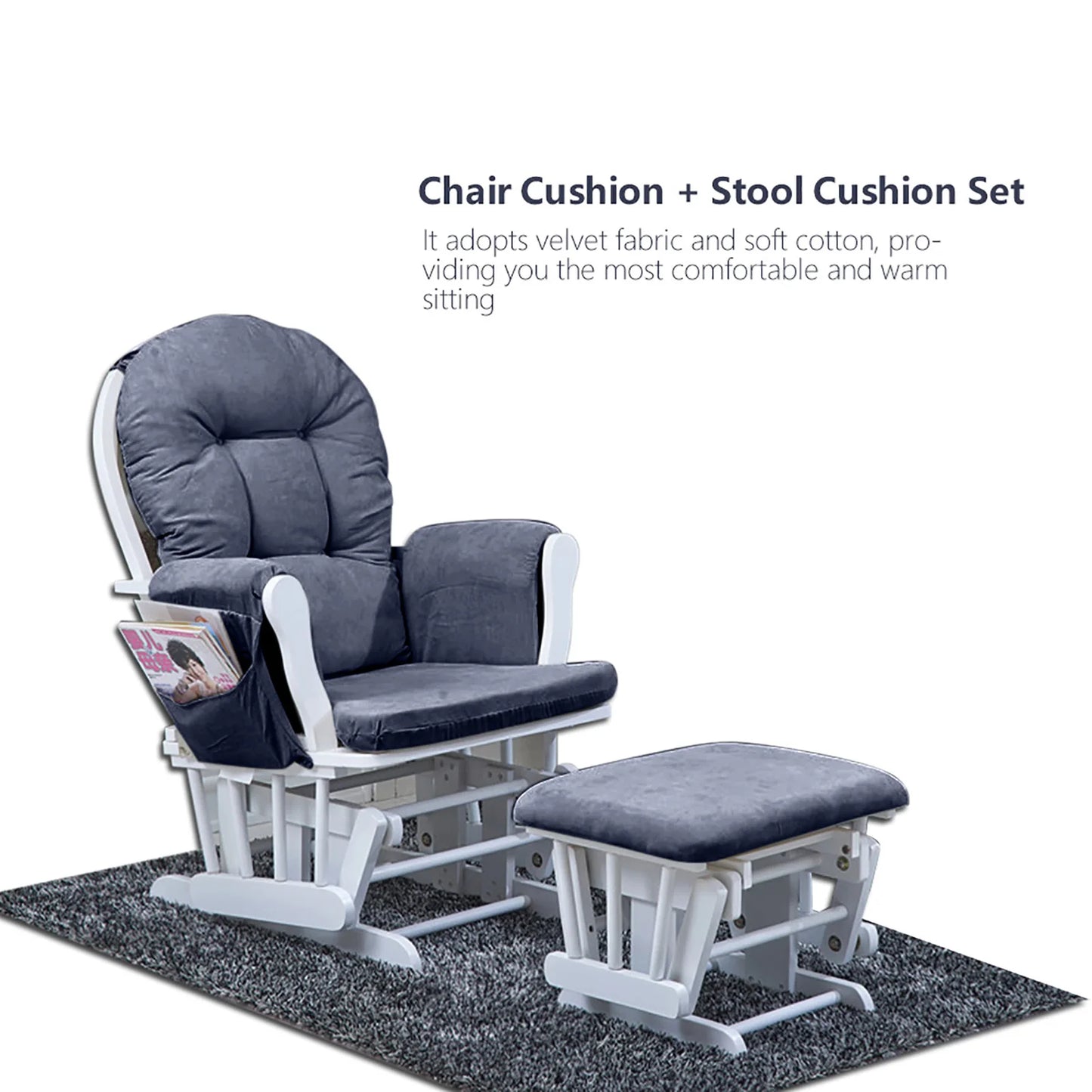 Chair Cushion Set for Home Office Gray Soft Velvet Cotton Rocking Chair Cushion Waist Support Warm Cover Stool Cushion Set