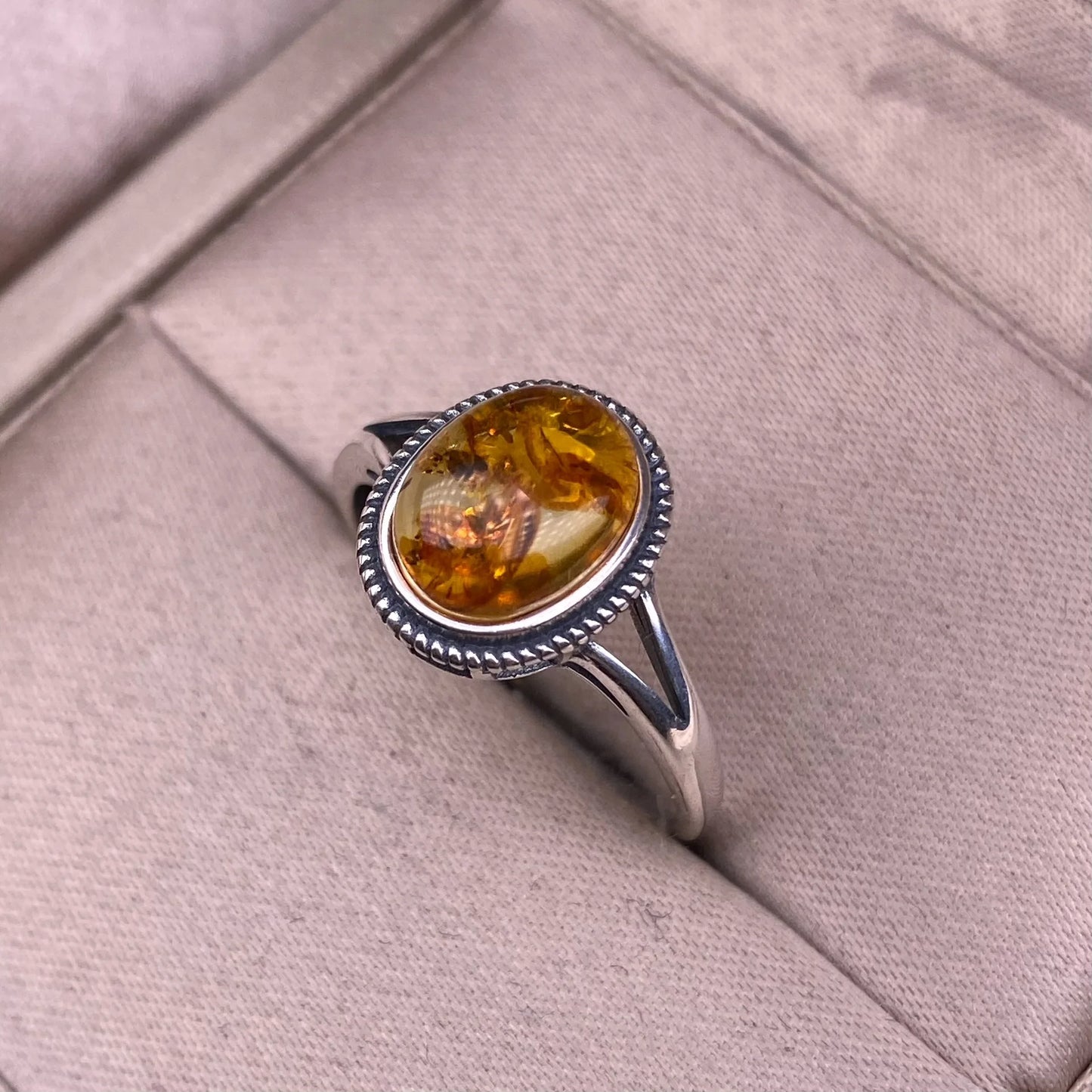 925 Silver Amber Man Ring Natural Amber Jewelry, Organic Gemstone with Inclusions, Handmade Vintage Resin Fossil Ring for Women