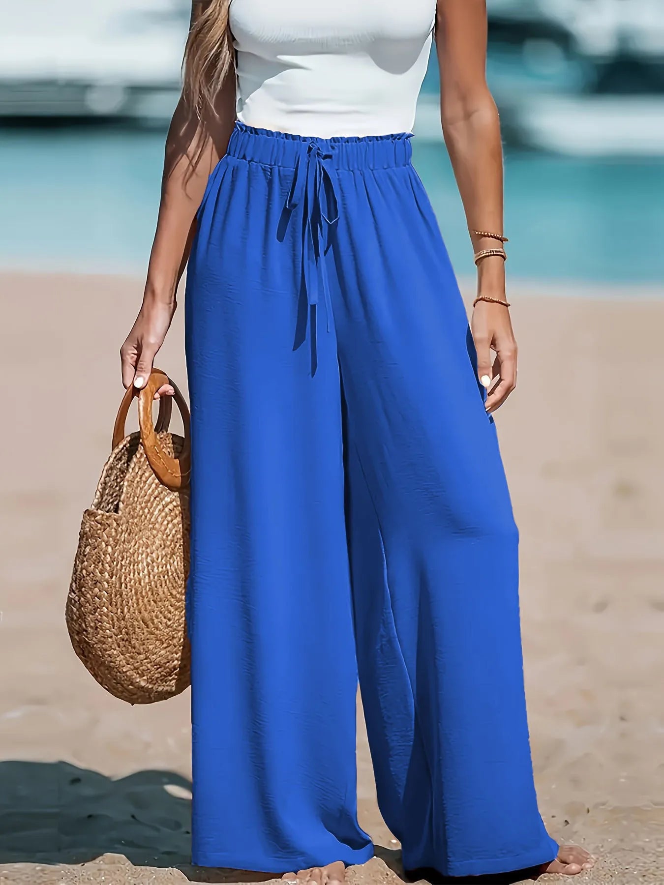 2025 Cross border Women's Four Seasons Wide Leg Loose Drawstring Casual Fashion Pants