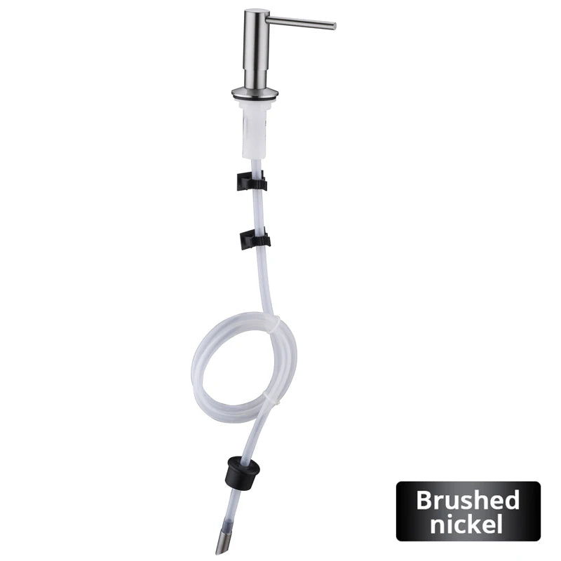Kitchen Sink Soap Dispenser Extension Tube Kit  Stainless Steel Press Head Soap Liquid Deck Mounted Rubber Hose Connect Bottle