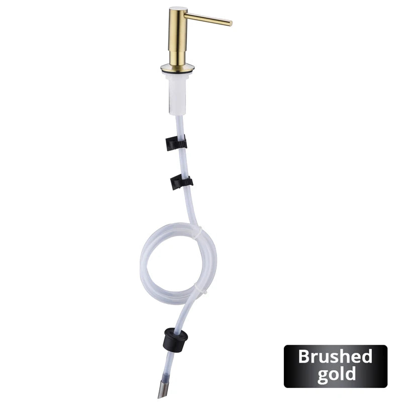 Kitchen Sink Soap Dispenser Extension Tube Kit  Stainless Steel Press Head Soap Liquid Deck Mounted Rubber Hose Connect Bottle