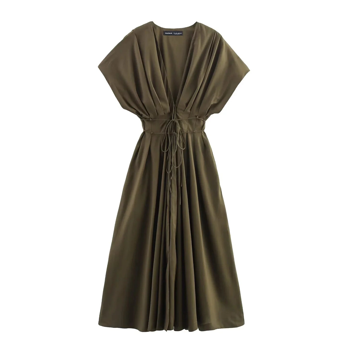 KONDALA 2025 Fall Winter Vintage Women Dresses Fashion Single Breasted Sashes Draped V Neck Sleeveless Chic Brown Ladies Dresses