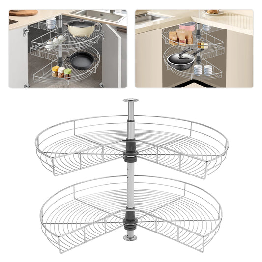 56.5-79cm Rotating Storage Shelves Rack, 2-Tier Removable Basket Shelf Organizer, Rotating Kitchen Shelf