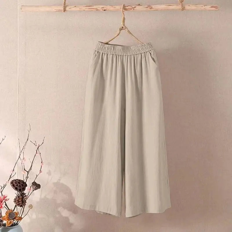Casual Pants Women Clothing Cotton Linen Sweatpants Women Clothes Joggers Wide Leg Pants Vintage Fashion Capri Summer