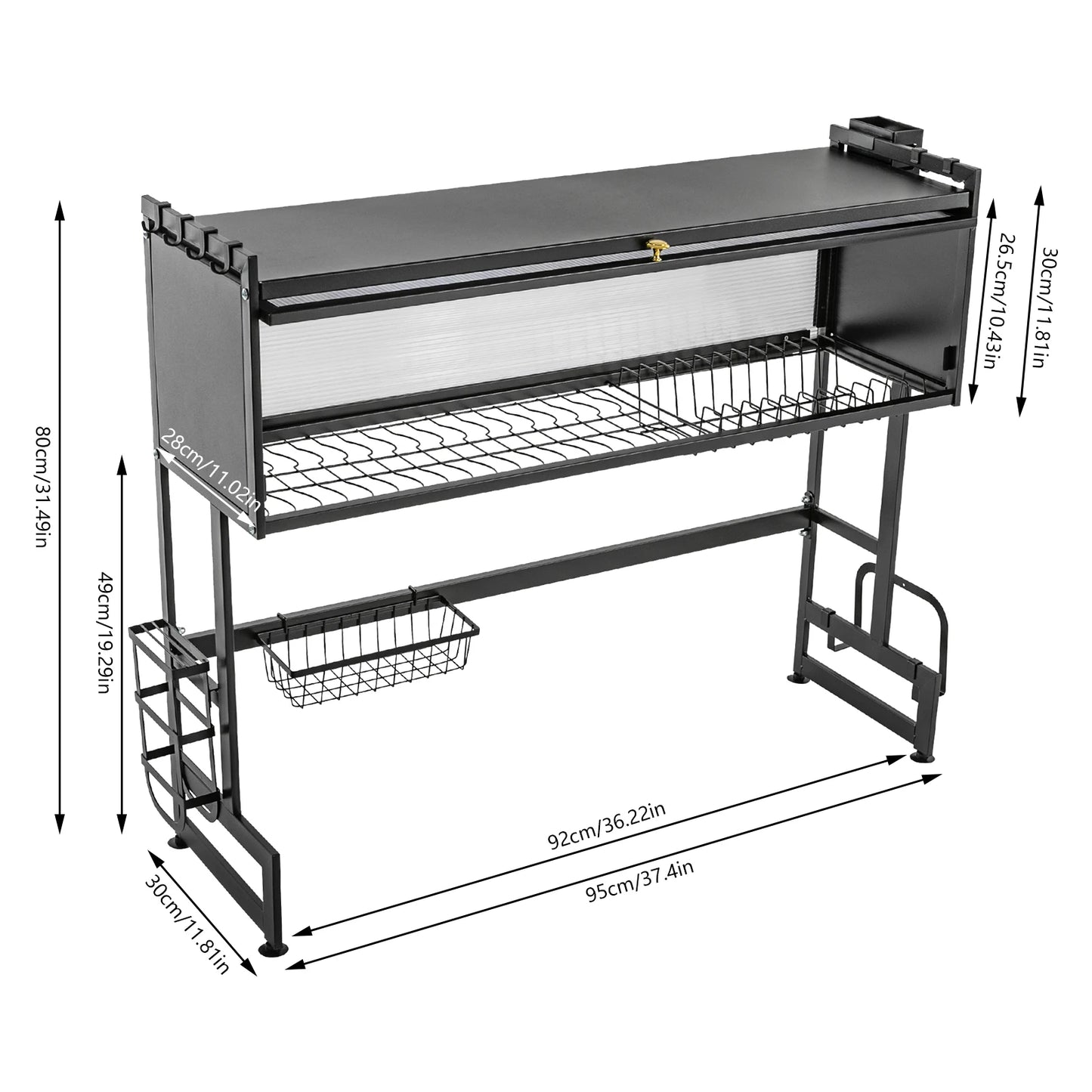 92cm Dish Drying Rack & Drainboard Organizer for Kitchen Plates, Over Sink Countertop, Cutlery Storage  With cabinet door