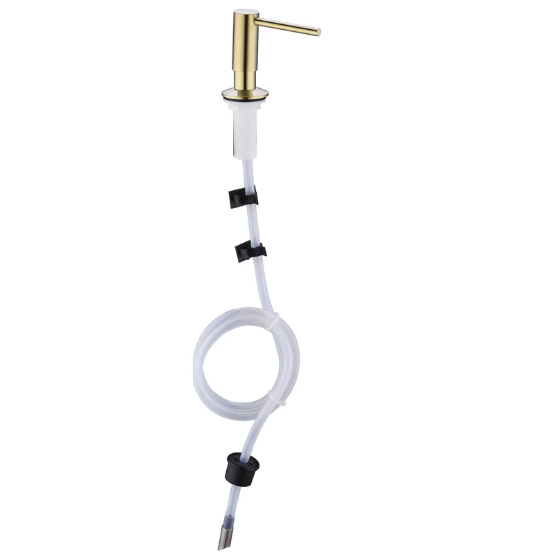 Kitchen Sink Soap Dispenser Extension Tube Kit  Stainless Steel Press Head Soap Liquid Deck Mounted Rubber Hose Connect Bottle