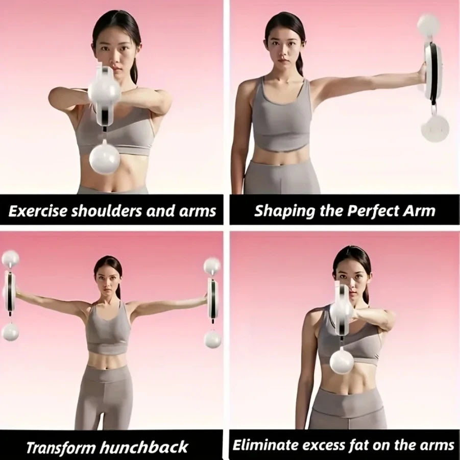 White 360 ° Rotary Handheld Fitness Machine - Portable Arm and Full Body Workout for Home Gym, Yoga, Pilates, Reduce Fat Burning