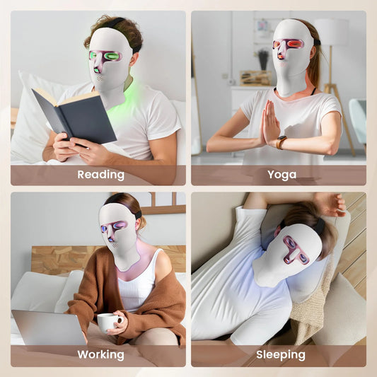 7 Colors LED Facial Mask with Neck Light Therapy Skin Beauty Red Light Facial Mask Wireless Rechargeable at Home Use