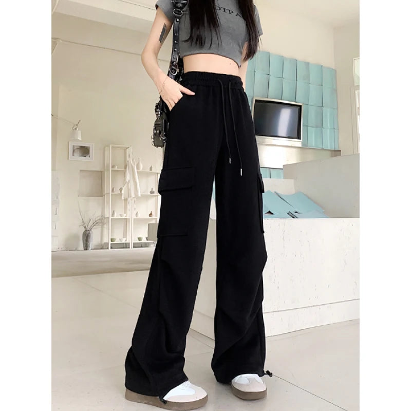 American Drawstring Design Cargo Pants Women Fashion Hip-hop Streetwear Woman Trousers New 2024 Summer All-match Cargo Pants