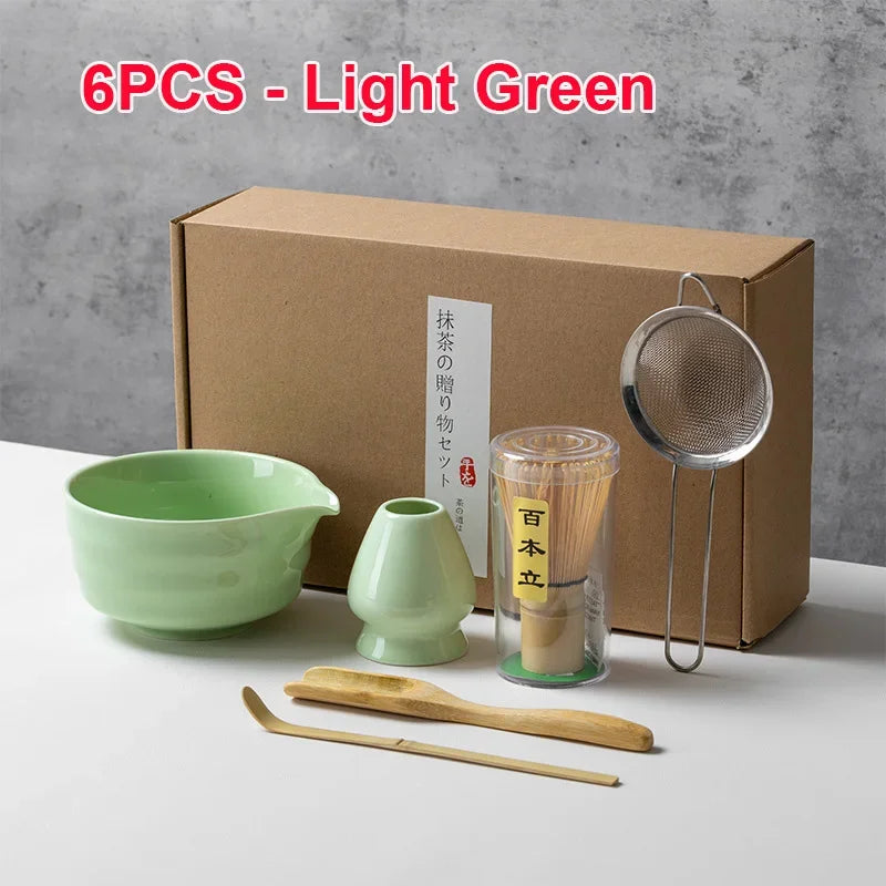 4/5/6PCS Matcha Set Bamboo Whisk Teaspoon Ceramic Bowl Tranditional Tea Sets Home Tea-making Tools Accessories Birthday Gifts
