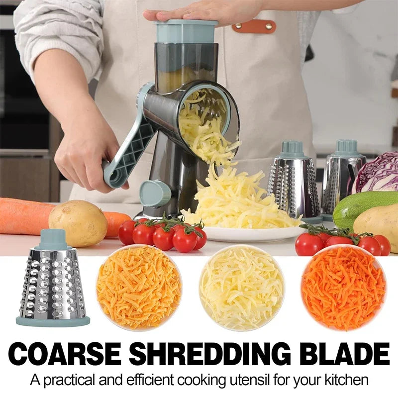 3-in-1 Rotary Cheese/Vegetable Grater & Nut Grinder, Manual Kitchen Slicer with Clear Container for Peanut/Food Prep