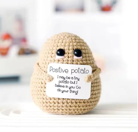 New Positive Energy Potato Hug Pocket Mini Handmade Plush Wool Knitting Doll with Card Funny Christams Gift Home Room Decoration