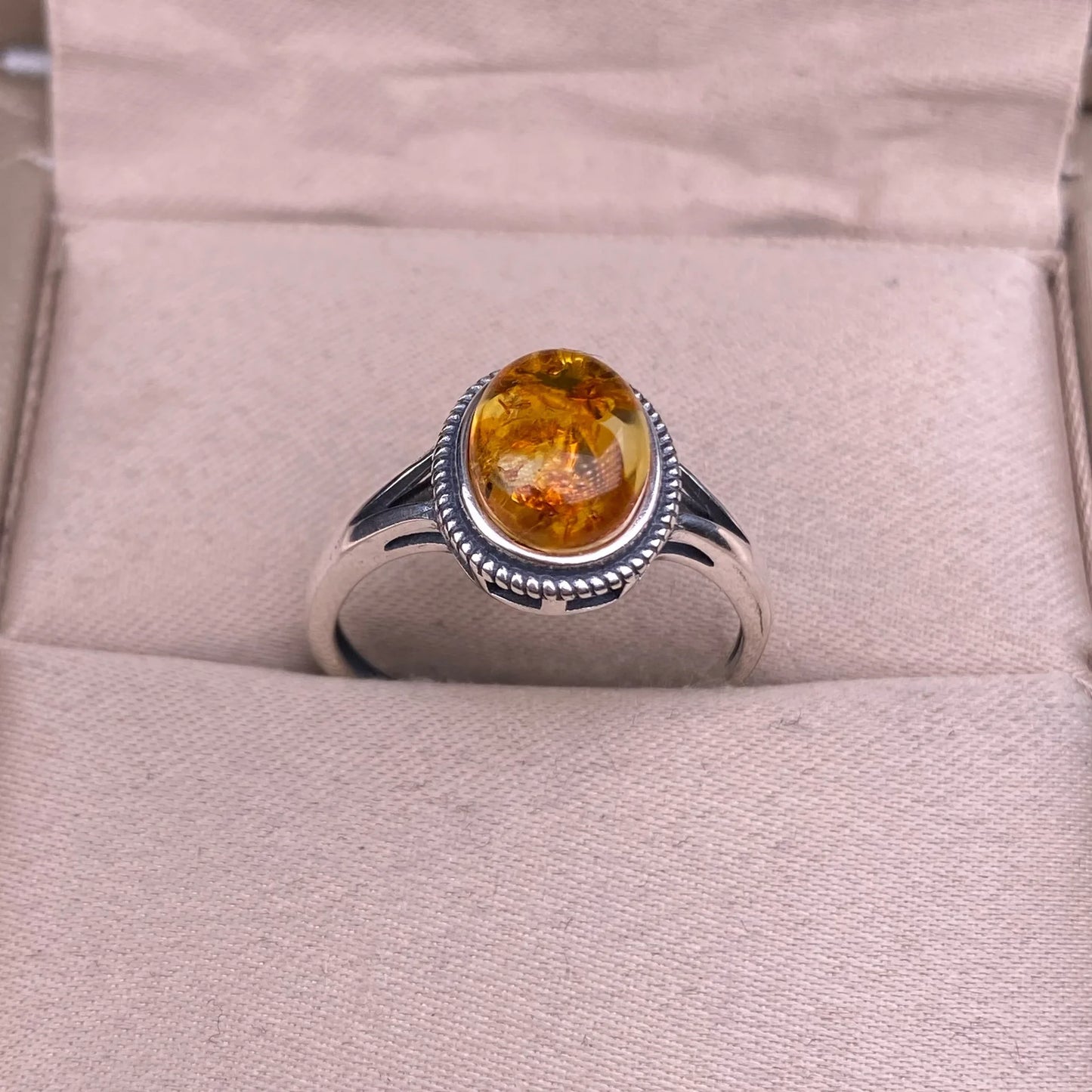 925 Silver Amber Man Ring Natural Amber Jewelry, Organic Gemstone with Inclusions, Handmade Vintage Resin Fossil Ring for Women