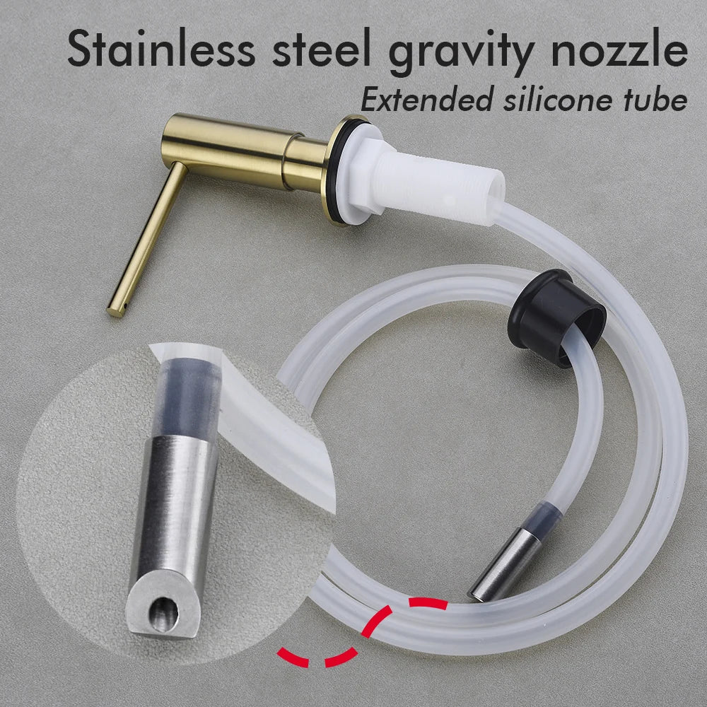 Kitchen Sink Soap Dispenser Extension Tube Kit  Stainless Steel Press Head Soap Liquid Deck Mounted Rubber Hose Connect Bottle