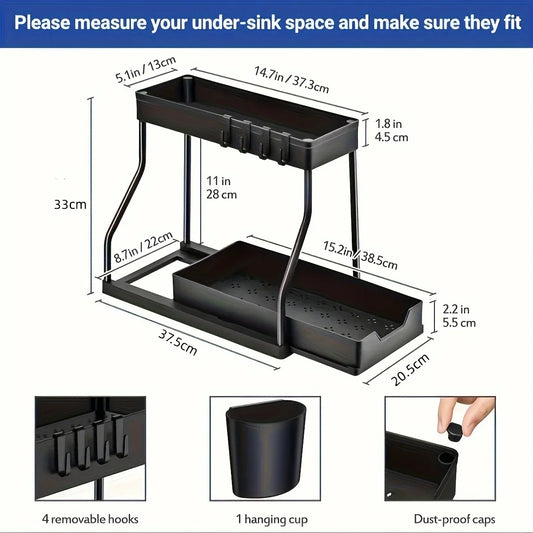 Space Saving 2 Tier Pull Out Storage Box Durable Large Capacity Kitchen Bathroom Essential Drawer Organizer bathroom accessories