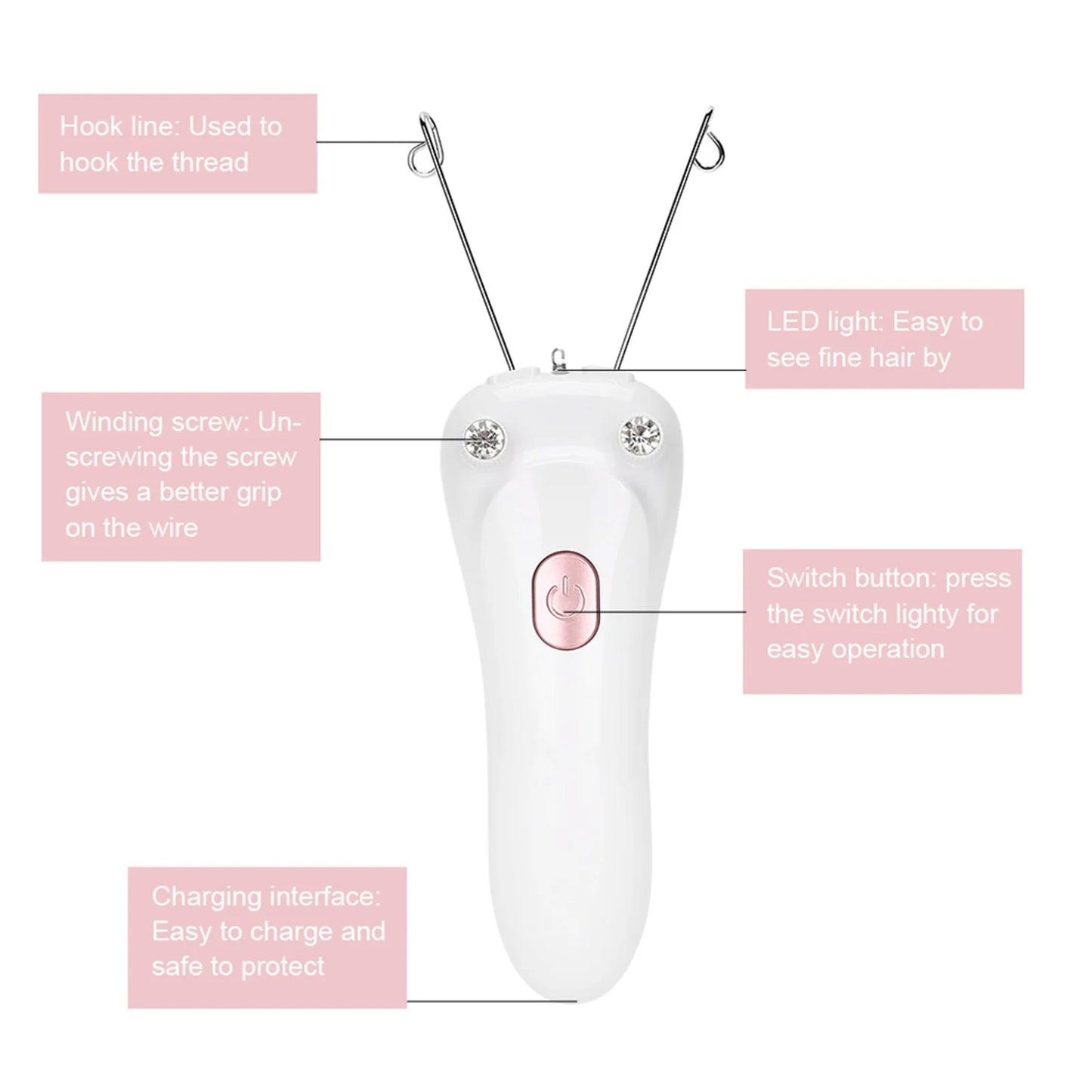 Facial Hair Remover Cotton Thread Electric Facial Hair Remover Wire Hair Shaver Beauty Epilator Cotton Strength Threading Thread