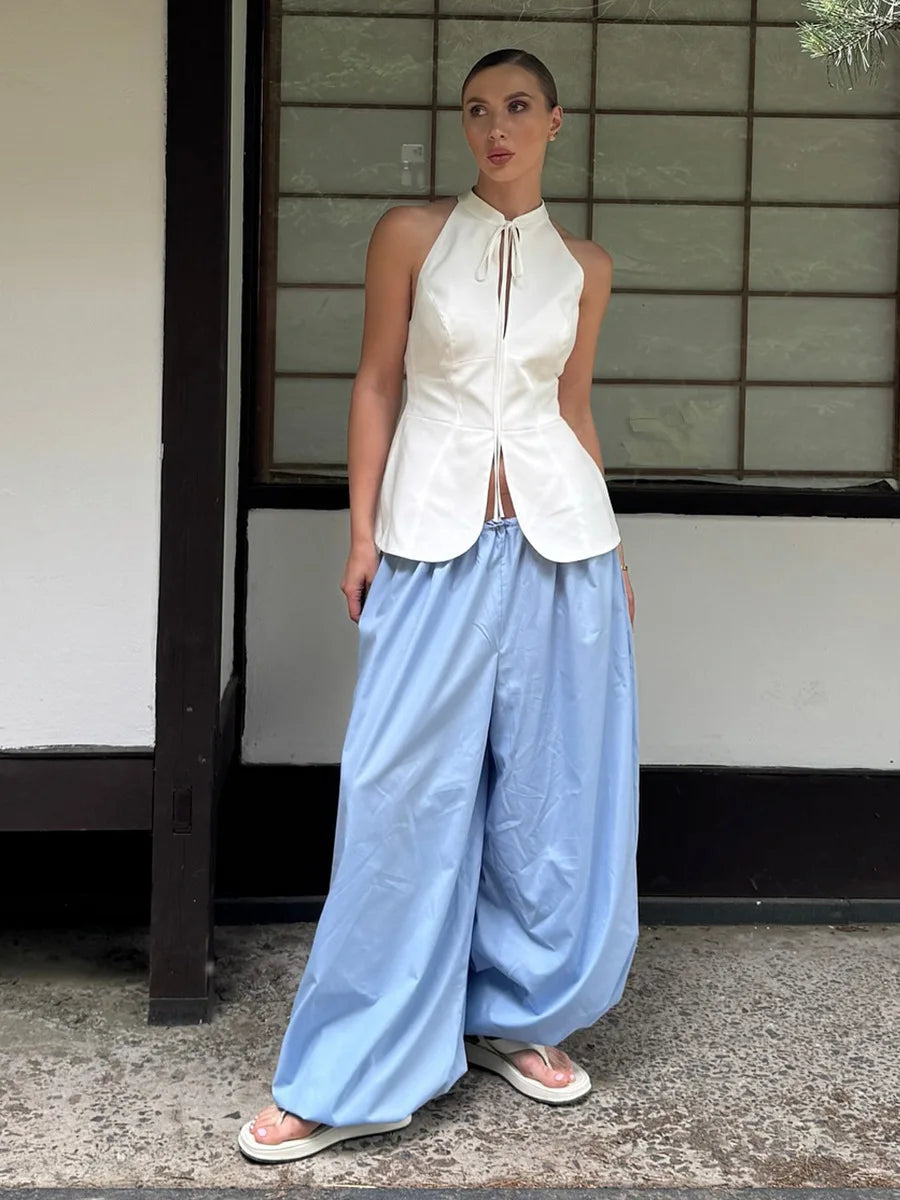 Bornladies Autumn Womens 100% Cotton Loose Lantern Style Wide Leg Pants Street Style Casual Lazy Pants Fashion Trousers