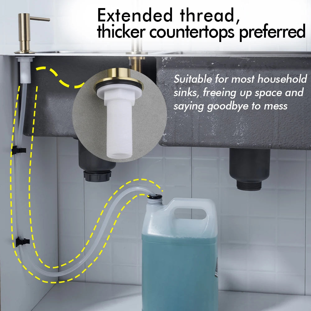 Kitchen Sink Soap Dispenser Extension Tube Kit  Stainless Steel Press Head Soap Liquid Deck Mounted Rubber Hose Connect Bottle