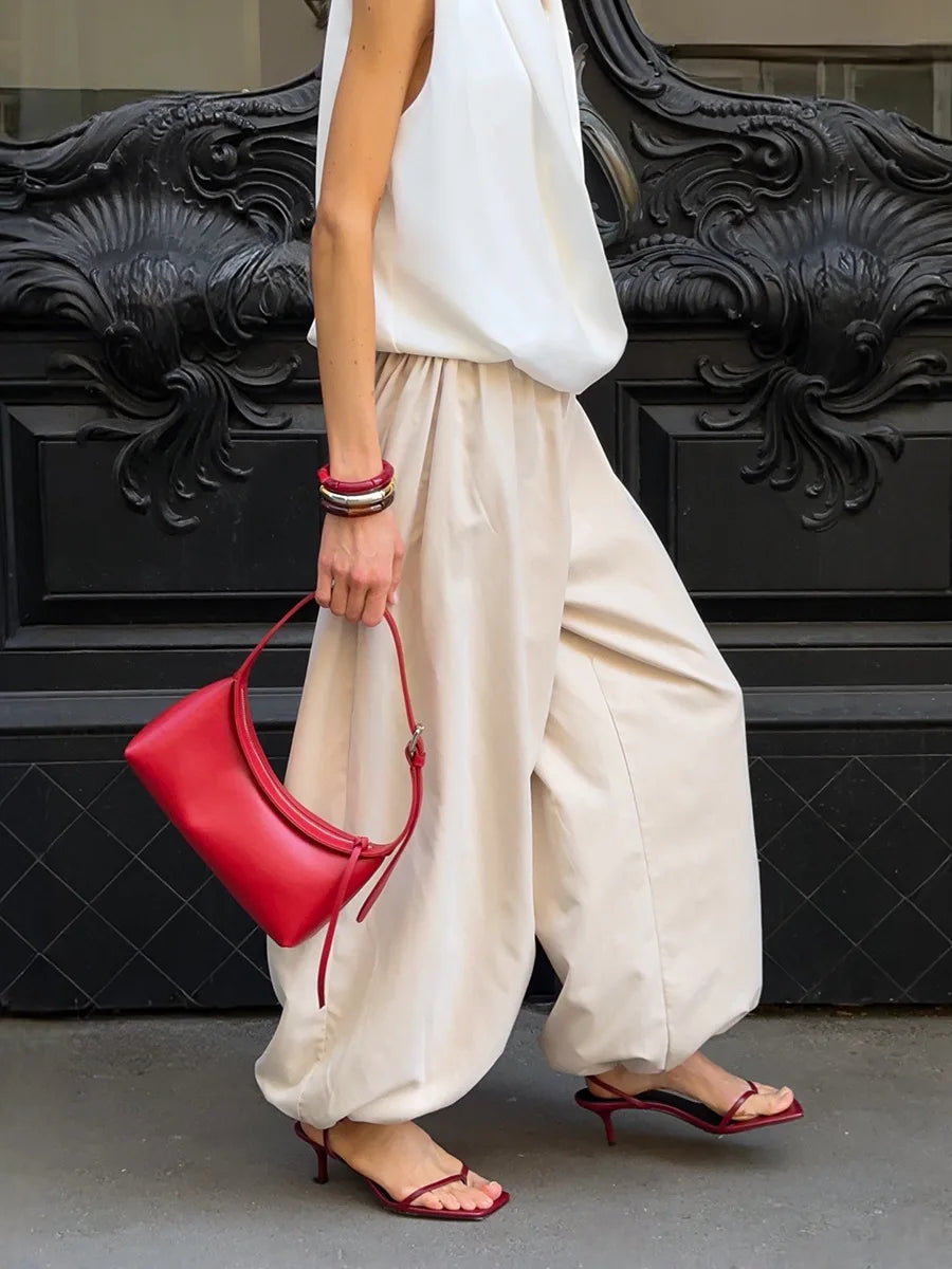 Bornladies Autumn Womens 100% Cotton Loose Lantern Style Wide Leg Pants Street Style Casual Lazy Pants Fashion Trousers