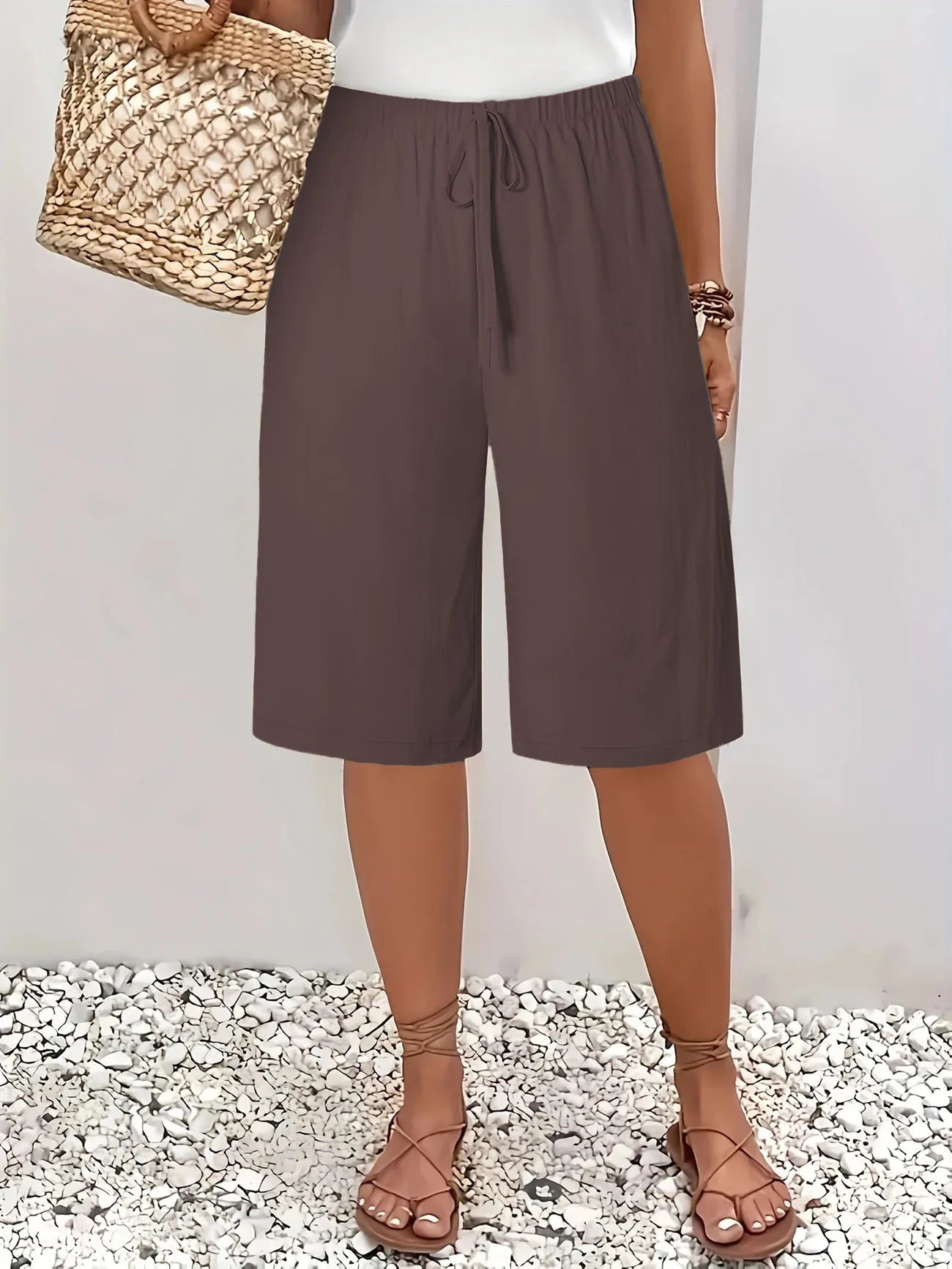 Cross border European and American women's clothing Amazon women's casual fashion solid color five quarter pants mid pants