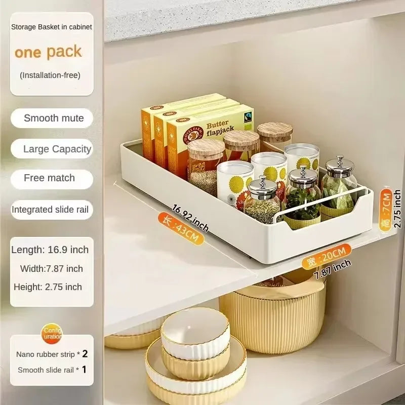 Cabinet pull-out basket pull-out kitchen storage rack under sink deep cabinet dish drawer storage box tray spice box storage rac