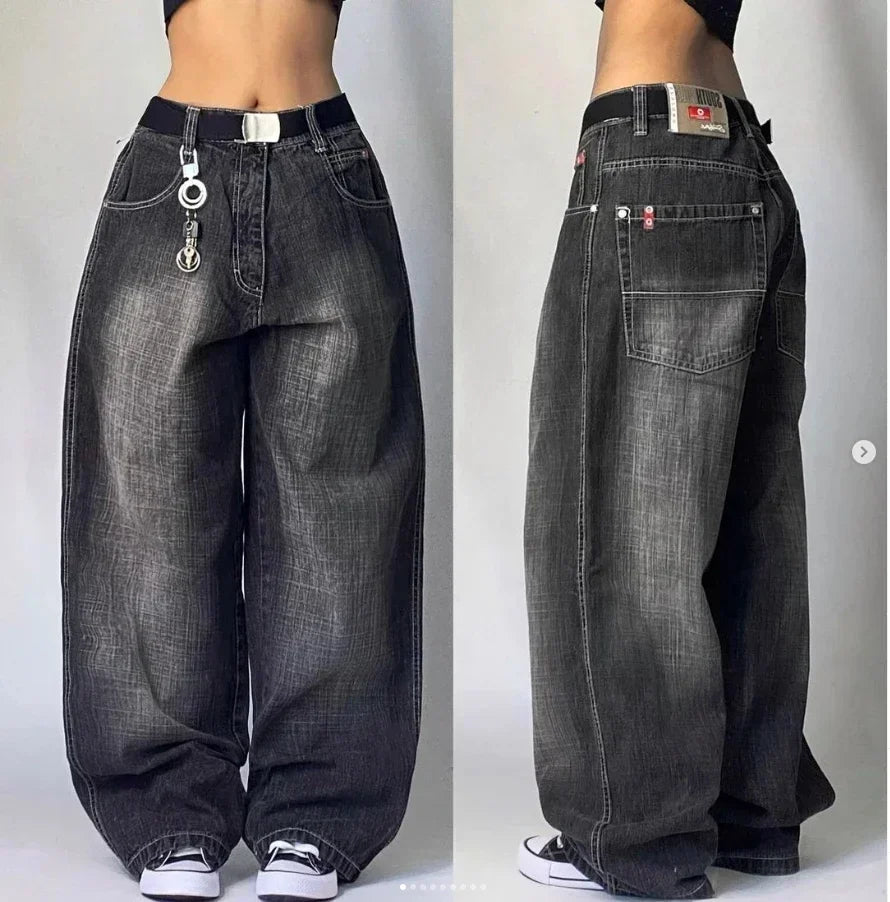 2024 Retro Street Hip Hop Casual Y2k New Women's Harajuku Fashion Embroidery Pattern Denim Trousers Straight Wide leg Pants Men