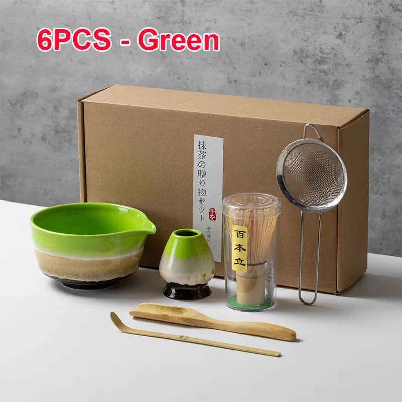 4/5/6PCS Matcha Set Bamboo Whisk Teaspoon Ceramic Bowl Tranditional Tea Sets Home Tea-making Tools Accessories Birthday Gifts