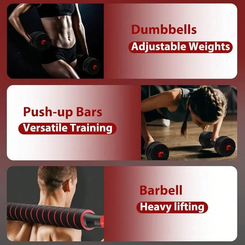 44lbs Adjustable Dumbbell Set, 3-in-1 Free Weight Barbell, Push-Up Stand for Home Gym, Fitness Equipment for Men & Women
