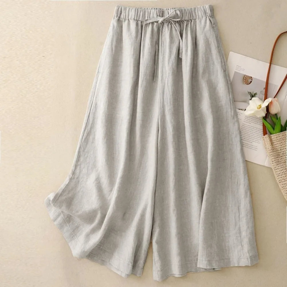 Casual Pants Women Clothing Cotton Linen Sweatpants Women Clothes Joggers Wide Leg Pants Vintage Fashion Capri Summer