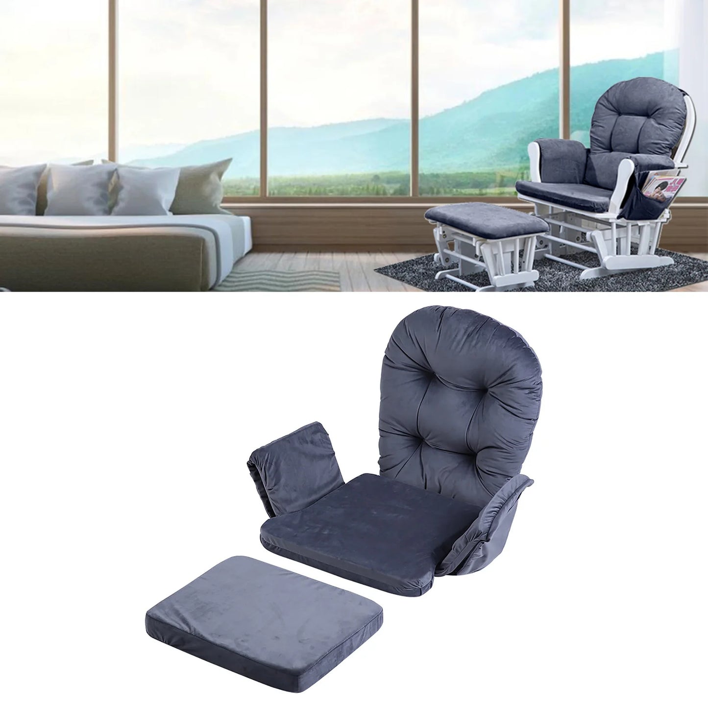 Chair Cushion Set for Home Office Gray Soft Velvet Cotton Rocking Chair Cushion Waist Support Warm Cover Stool Cushion Set