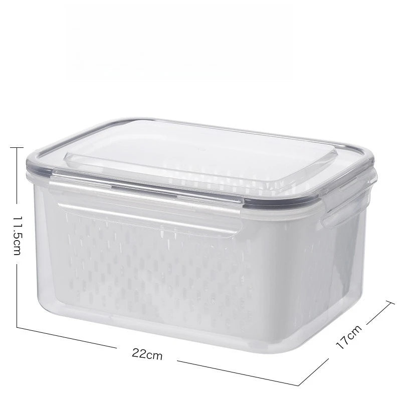 Kitchen Cover Refrigerator Frozen Fresh Food Sealed Fresh-keeping Box Fruit and Vegetable Drain Plastic Storage Box