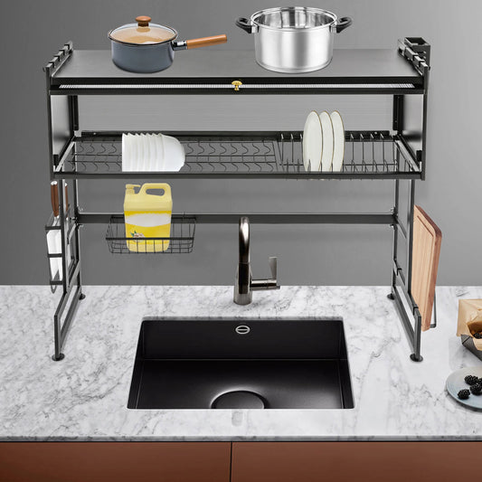 92cm Dish Drying Rack & Drainboard Organizer for Kitchen Plates, Over Sink Countertop, Cutlery Storage  With cabinet door