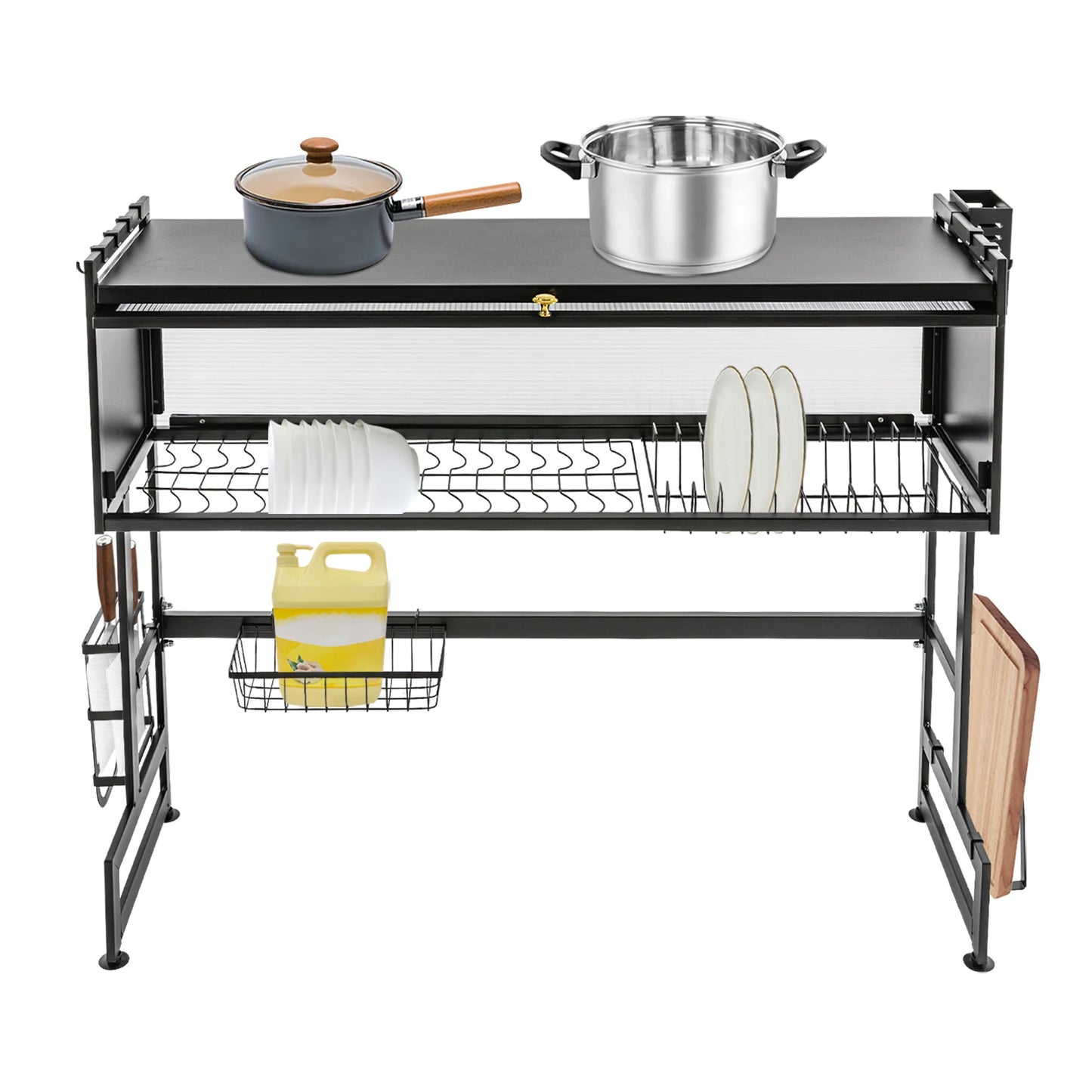 92cm Dish Drying Rack & Drainboard Organizer for Kitchen Plates, Over Sink Countertop, Cutlery Storage  With cabinet door