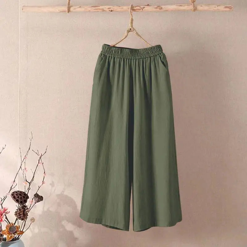 Casual Pants Women Clothing Cotton Linen Sweatpants Women Clothes Joggers Wide Leg Pants Vintage Fashion Capri Summer