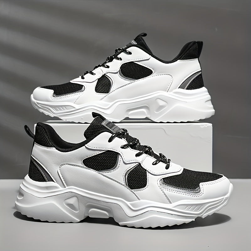 [Breathable Sneakers] Chunky Breathable Mesh Sneakers | Men's White & Teal Casual Sneakers with EVA Sole, Lace-Up Design for All Seasons